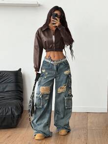 Coolane 女士秋季街头服饰外出约会夜办公室装复古红色皮革短夹克外套