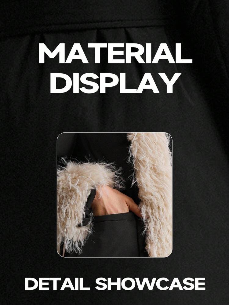 ファーライン付きブラックパデッドコート、秋冬用