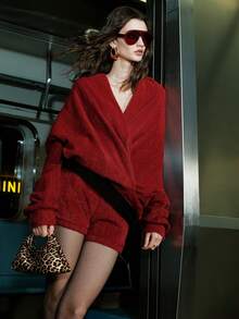 Airlisse Damen Herbst/Winter Crop Hoodie & Shorts Set mit tiefer Taille 2 Stücke, sexy, geeignet für Abschluss, Schulanfang, Lässig, Pendeln, Alltag - Bordeaux - Übersicht 8