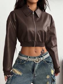 Coolane 女士秋季街头服饰外出约会夜办公室装复古红色皮革短夹克外套