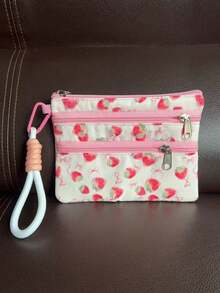 ROMWE Kawaii 1pc Fashionable Strawberry Design Portable Handheld Multi-Layer Coin Purse - Pink - View 5