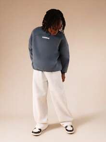 SUMWON Jungen Sweatshirt mit Markenlogo-Text-Design, bequemer Langarm-Pullover für den Urlaub - Graublau - Übersicht 3