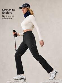 OutZeal 女士无氟防水弹力口袋户外裤，适合徒步露营，秋冬季 - 黑色 - 查看 3