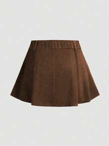 Calvaya Jupe mini plissée noire à taille haute avec short de pour femmes grandes tailles - Marron - Voir 2