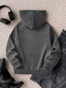 SHEIN Tween Girl Grey Solid Color Hooded Sweatshirt - Grey - View 2