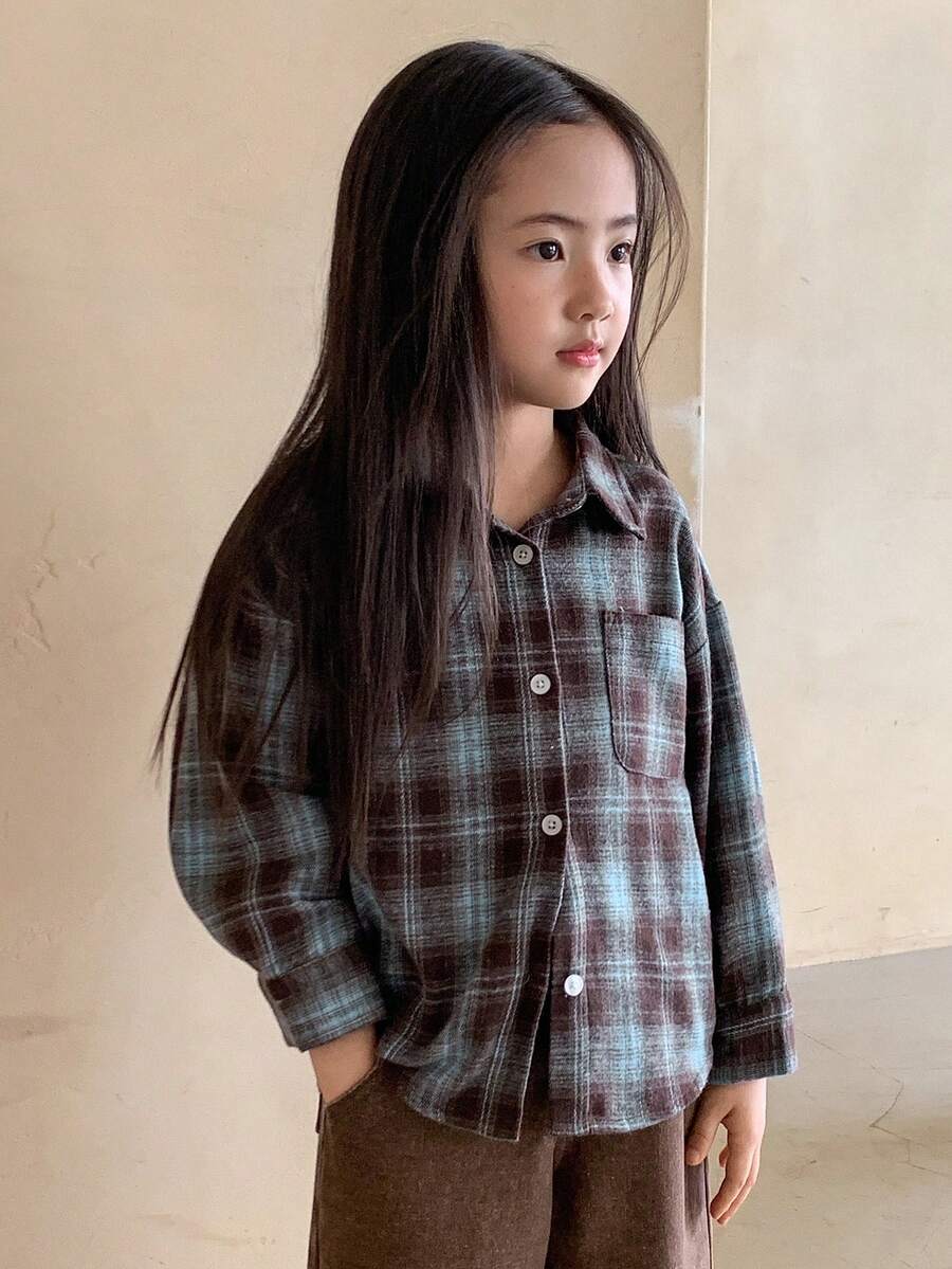 Hapijoa Young Girls Summer Plaid Casual Korean Style Long Sleeve Fresh And Sweet Shirt - Blue - View 1