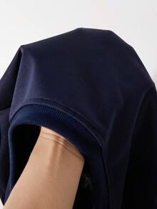 SHEIN 年轻女孩休闲优雅格子拼接针织面料蝴蝶结网纱通勤可爱自然优雅修身连衣裙 - 藏蓝色 - 查看 5