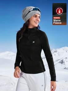 In My Nature 女士秋冬季插肩袖拉链半开襟户外抓绒外套 - 黑色 - 查看 3