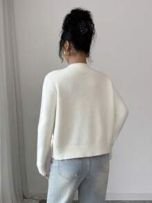 Chiquease Suéter de cárdigan elegante y romántico con perlas para mujer - Beis - Ver 2