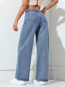 SHEIN ICON 大码女式复古水洗牛仔裤，秋冬款 - 淺色水洗藍 - 查看 2