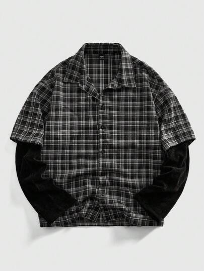 ROMWE MEN Prep 男士单排扣长袖衬衫，仿大衣设计，秋冬款