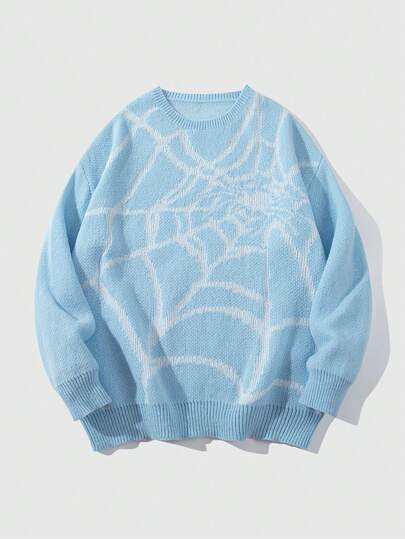 Goth Men's Casual Spider Web Pattern Sweater, Autumn/Winter