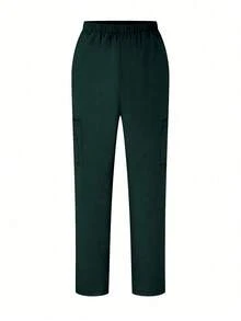 TaskEZ 手术服套装：V领短袖上衣和裤子，适合医护人员的手术服 - 墨綠色 - 查看 5