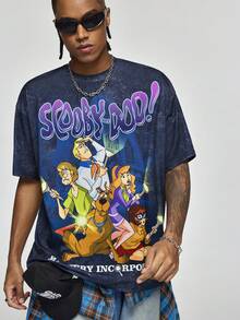 SCOOBY-DOO X SHEIN Men's Casual Letter & Cartoon Graphic Round Neck Short Sleeve T-Shirt, Summer