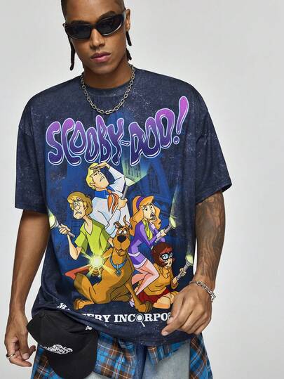SCOOBY-DOO X SHEIN Men's Casual Letter & Cartoon Graphic Round Neck Short Sleeve T-Shirt, Summer