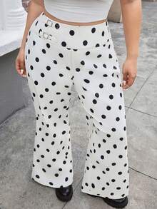 SHEIN EZwear 大码女式休闲波尔卡圆点印花宽松裤 - 黑與白 - 查看 5