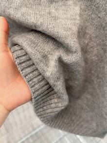 SHEIN PETITE CURVE Plus Size Gray V-Neck Colorblock Design Long Sleeve Sweater, Comfortable For Commuting - Grey - View 5