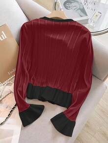 Franclia New Gentle Elegant Sweet Flare Sleeve Ruffled Hem Knit Cardigan For Women, Spring/Autumn - Red - View 2