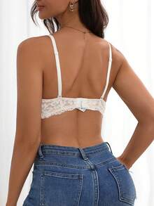 1pc Lace Padded Push-Up Underwire Bra For Women - White - View 2