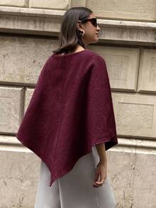 Aloruh 秋冬女士优雅斗篷式纯色大衣 - 酒紅色 - 查看 2