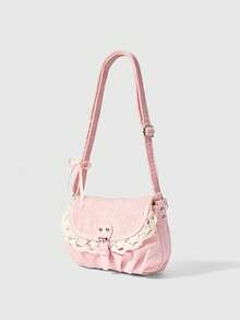 ROMWE Kawaii 女士蝴蝶结印花粉色斜挎包 - 粉色 - 查看 2
