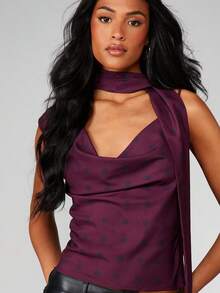 MISSGUIDED Áo ba lỗ cổ tròn chấm bi kèm khăn quàng cổ cho mùa xuân hè - Màu đỏ tím - Xem 5