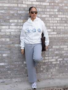 Melissa Matos 休闲简约海星印花连帽长袖宽松加厚女式卫衣 - 白色 - 查看 6