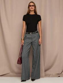 SHEIN BAE Quần ống đứng dáng rộng màu trơn có túi dành cho nữ đi làm thường ngày - Màu xám đen - Xem 6