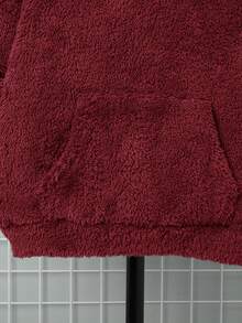 SHEIN Boys' Casual Embroidered Double-Sided Fleece Hooded Pullover Sweatshirt - Red - View 10