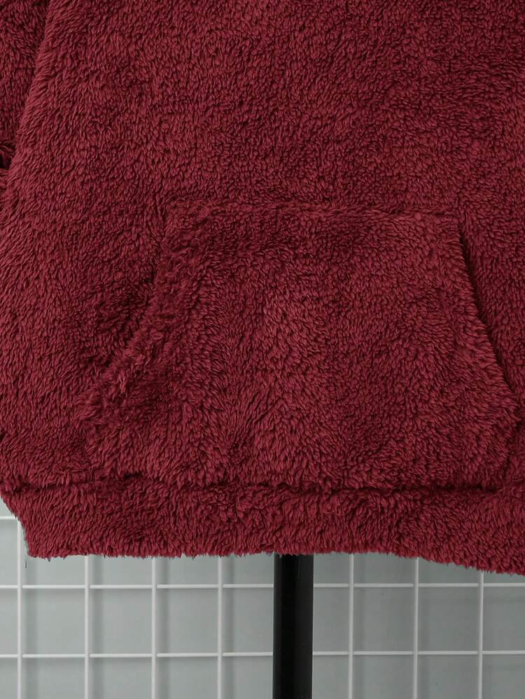 SHEIN Boys' Casual Embroidered Double-Sided Fleece Hooded Pullover Sweatshirt - Red - View 10