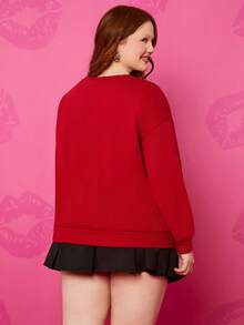 Betty Boop x SHEIN 大码复古性感街头服饰 Y2K 秋季红色经典卡通人物图案宽松圆领运动衫