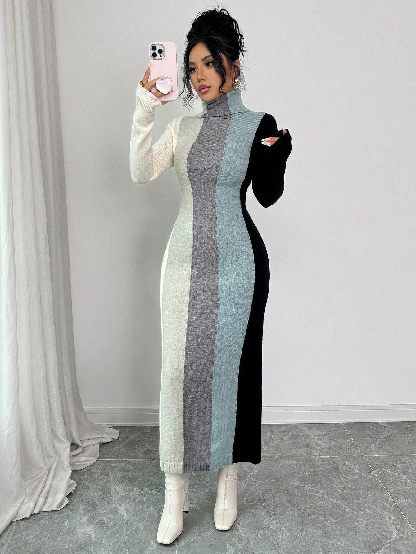 SHEIN Elenzya فستان متوسط الطول ضيق من الجسم بياقة...