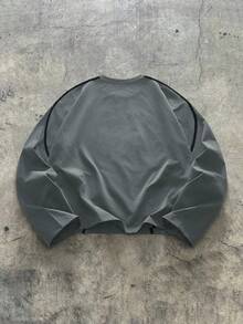 AXEPEAK 男式图案印花撞色边圆领休闲长袖 T 恤 - 灰色 - 查看 2