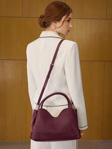 MOTF PREMIUM PU LEATHER TEXTURED TOTE BAG - 中紫紅色 - 查看 6