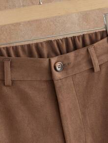 Mainfolk Men's Solid Color Pocket Straight Loose Casual Commuter Pants, For Winter - Brown - View 4