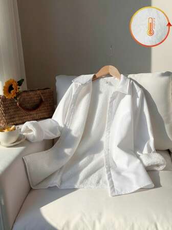 Tween Girl 休闲百搭白色长袖保暖衬里衬衫，适合秋冬季