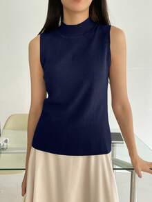 DAZY 女士针织高领透气打底衫 - 藏蓝色 - 查看 3