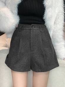 DAZY 女士纯色休闲宽松羊毛混纺短裤，秋冬季