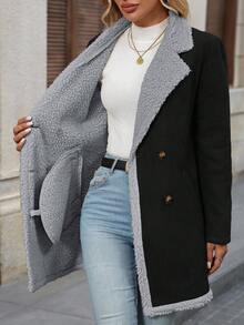 SHEIN Clasi Women's Fluffy Patchwork Front Button Simple Casual Regular Jacket In Fall/Winter - Multicolor - View 3