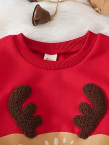 Cozy Pixies 女婴3D圣诞驯鹿图案圆领长袖套头卫衣 - 紅色 - 查看 5