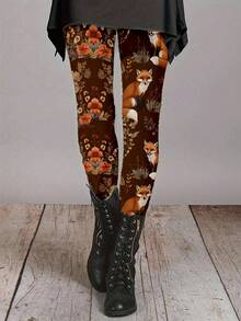 EMERY ROSE Quần bó bó co giãn họa tiết cáo và hoa quyến rũ dành cho nữ - Chất liệu polyester pha trộn thoải mái, cạp chun, mặc được mọi mùa - Nhiều màu - Xem 1