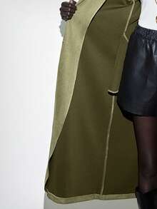 Lumivelle Women's Khaki Notched Collar Long Sleeve Basic Long Coat Jacket, Suitable For Commuting And Business Occasions, Autumn/Winter - Army Green - View 8