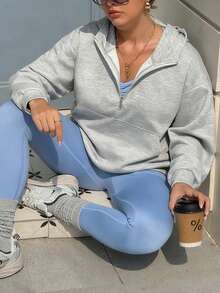 Rhythm Era 1 pieza Sudadera holgada y casual para mujer de talla grande, con diseño de media cremallera y bolsillo, ropa deportiva de moda para yoga, actividades al aire libre, correr - Gris Oscuro - Ver 2