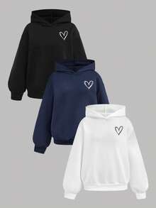 SHEIN Girlism 3pcs/Set Teen Girls Loose Casual Heart Print Soft Comfortable Autumn Sweatshirt Set, Winter - Navy Blue - View 14