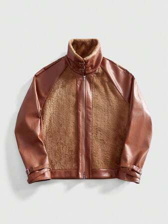 Street Life Men's Autumn/Winter Raglan Sleeve Zip-Up Faux Fur Collar Jacket