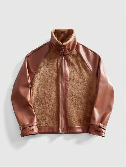 Street Life Veste à col en fausse fourrure avec manches raglan et fermeture éclair pour hommes, pour l'automne/l'hiver