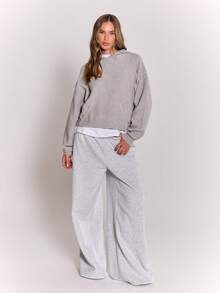 MUSERA 针织超大款连帽衫 冬季居家服 舒适 工作 可爱 优雅 休闲 居家 - 灰色 - 查看 5