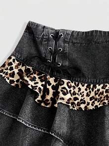 ROMWE Grunge Punk Gonna di jeans leopardata stile Kpop Grunge-Punk di taglia grande, gonna di jeans mini versatile lavata vintage, gonna di jeans punk rock di taglia grande stile Kpop per autunno/inverno - Multicolore - Visualizzare 3