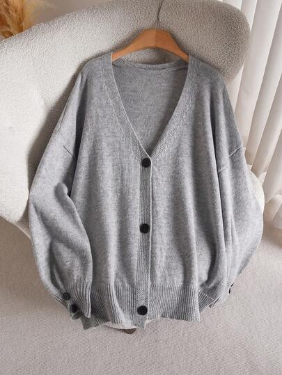 CosyJoli 大码女式灰色休闲百搭开衫，秋冬季