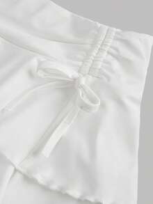 SHEIN Girlism Tween Girl Streetwear Style Knitted Solid Color Drawstring Waist Ruched Hem Skirt